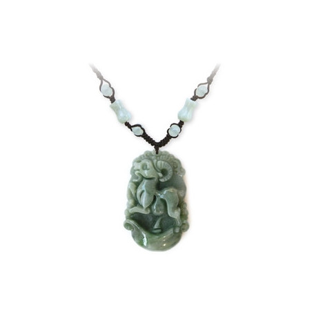Pendentif ZODiAQUE ChiNOiS en jade aventurine (Chèvre) h3.5cm