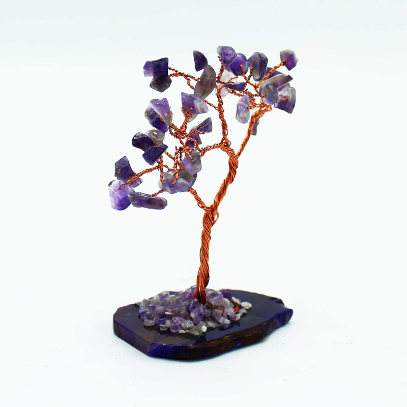 Arbre de Fortune 財富樹 35 pierres AMéThYSTE sur socle en agate (h10cm)