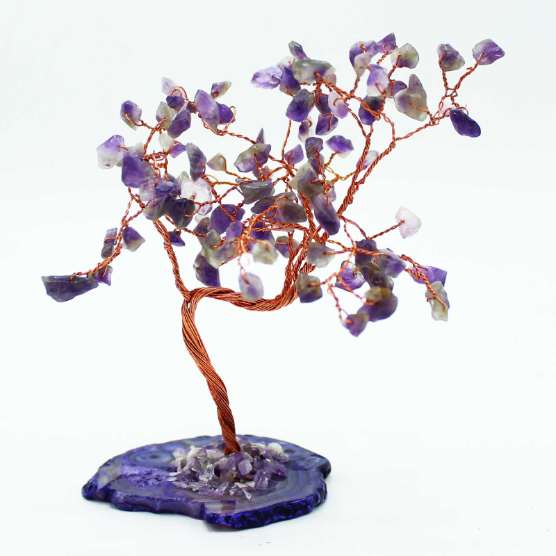 Arbre de Fortune 財富樹 100 pierres AMéThYSTE sur socle en agate (h13cm)