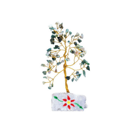 Arbre de Fortune 財富樹 80 pierres AGATE MOUSSE sur socle en pierre (h20cm)