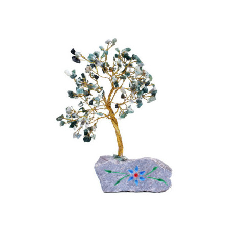 Arbre de Fortune 財富樹 160 pierres AGATE MOUSSE sur socle en pierre (h25cm)
