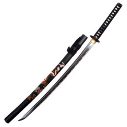 Katana forgé main DRAGON noir (lame MARU)