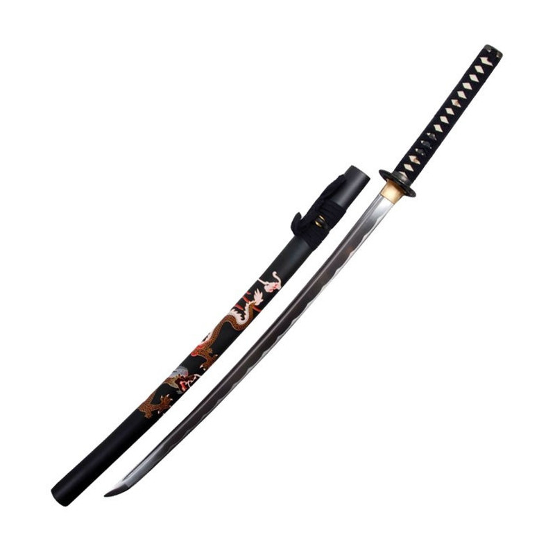 Katana forgé main DRAGON noir (lame MARU)