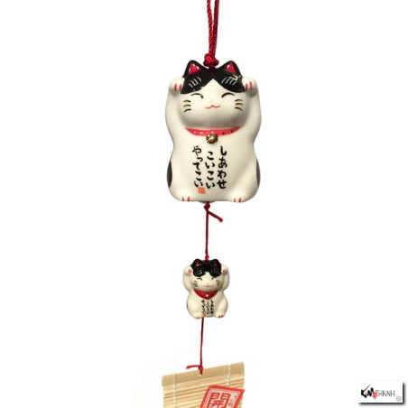 Carillon à vent japonais, fuurin DOUbLE MANEKi butchi en porcelaine