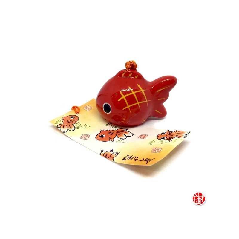 Carillon à vent japonais, fuurin en porcelaine KiNGYO poisson rouge (h4.5cm)