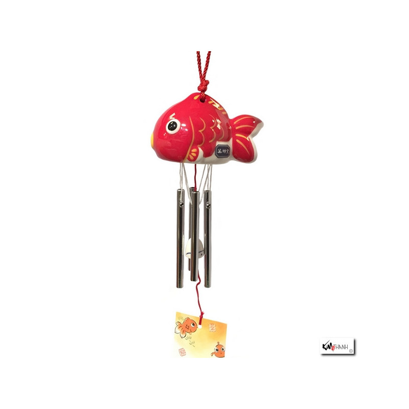 Carillon à vent japonais, fuurin en porcelaine POiSSON ROUGE