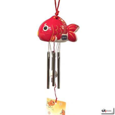 Carillon à vent japonais, fuurin en porcelaine POiSSON ROUGE