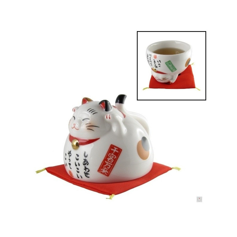 Chat-tasse Maneki neko en porcelaine japonaise