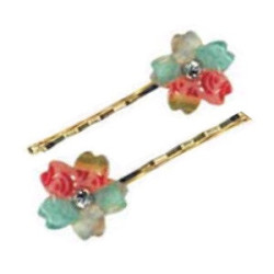 Barette à cheveux SAKURA tissus japonais sous acrylique (bleu turquoise) 5cm