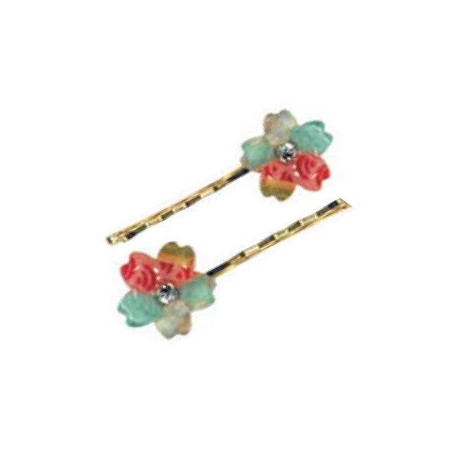 Barette à cheveux SAKURA tissus japonais sous acrylique (bleu turquoise) 5cm