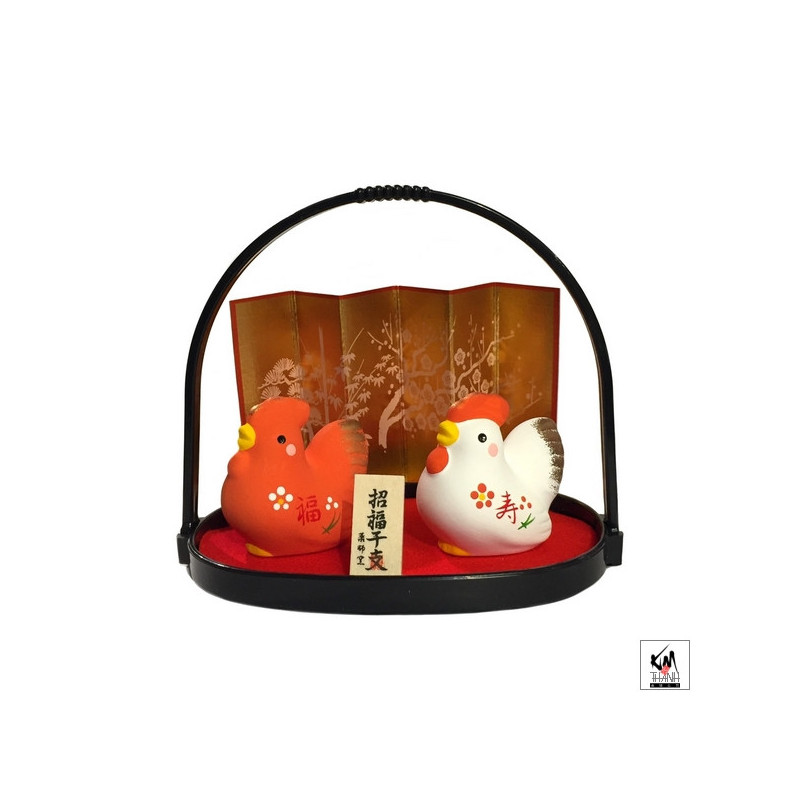 Coq 2017 blanc et rouge (longévité et bonheur) en argile h4.4cm