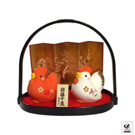 Coq 2017 blanc et rouge (longévité et bonheur) en argile h4.4cm