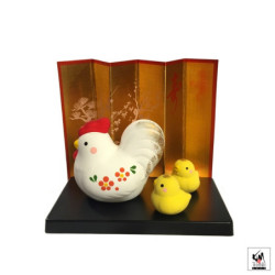 Coq 2017 et poussins en argile h6.2cm