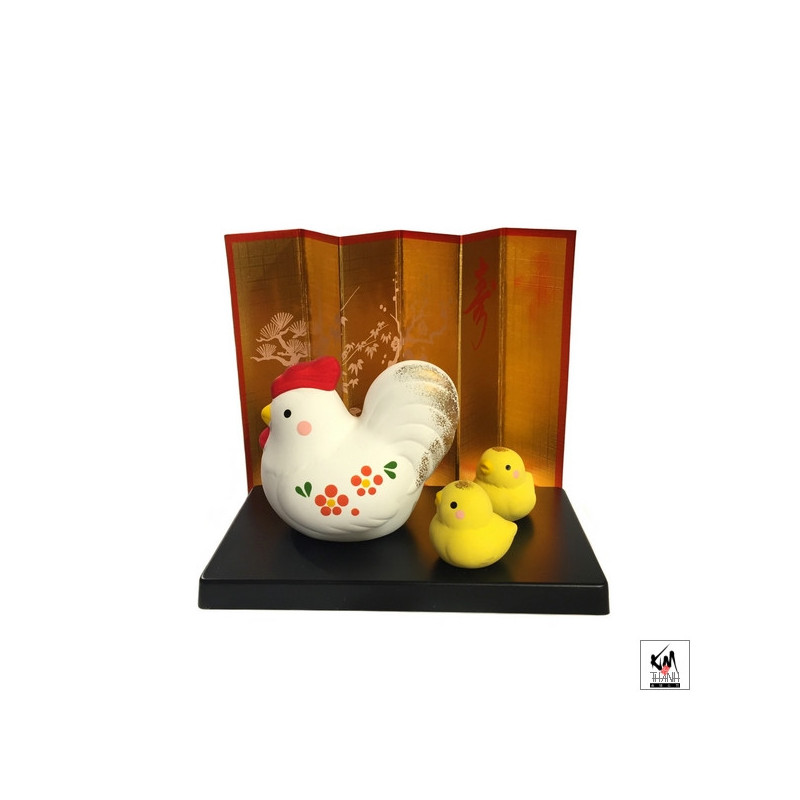 Coq 2017 et poussins en argile h6.2cm