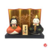 Couple Impérial -DAiRibiNA 内裏雛- en argile de Hakata NOiR et ORANGE (h5cm)
