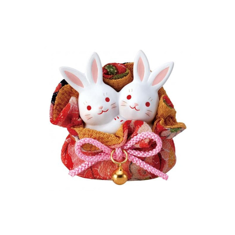 Couple LAPiNS dans une pochette en chirimen (h8cm)