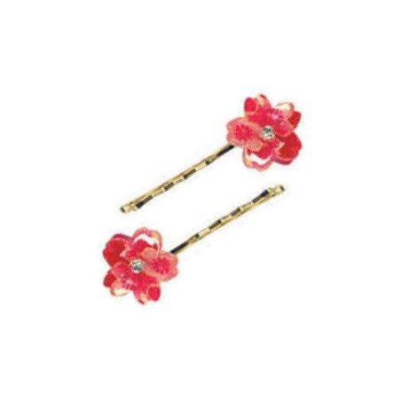 Barette à cheveux SAKURA tissus japonais sous acrylique (rouge) 5cm