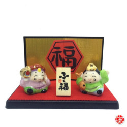 Dieux du bonheur Ebisu et Daikoku en porcelaine japonaise (h2.4cm)