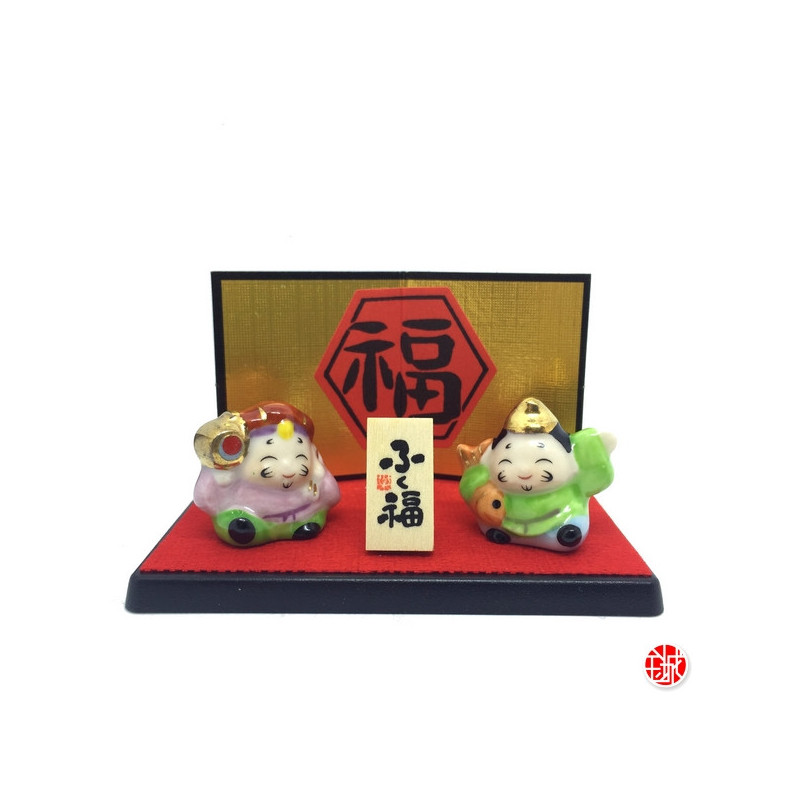 Dieux du bonheur Ebisu et Daikoku en porcelaine japonaise (h2.4cm)