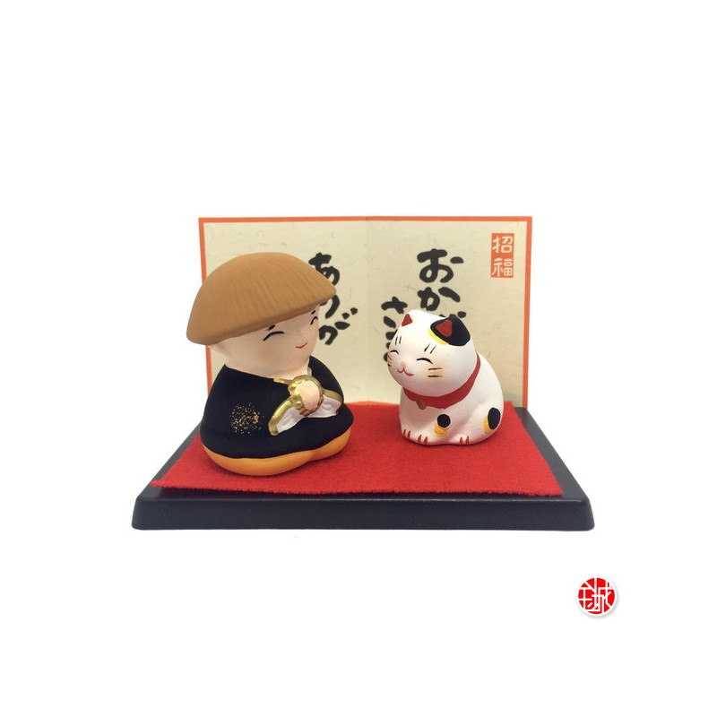 Diorama JiZO et Maneki neko en argile (h4cm)