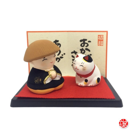 Diorama JiZO et Maneki neko en argile (h4cm)