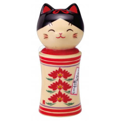 Kokeshi Maneki neko 3 FLEURS en porcelaine (h13cm)