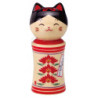 Kokeshi Maneki neko 3 FLEURS en porcelaine (h13cm)