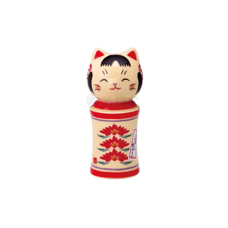 Kokeshi Maneki neko 3 FLEURS en porcelaine (h9cm)
