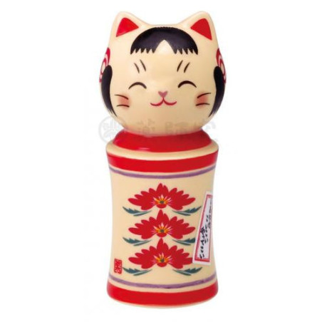 Kokeshi Maneki neko 3 FLEURS en porcelaine (h9cm)