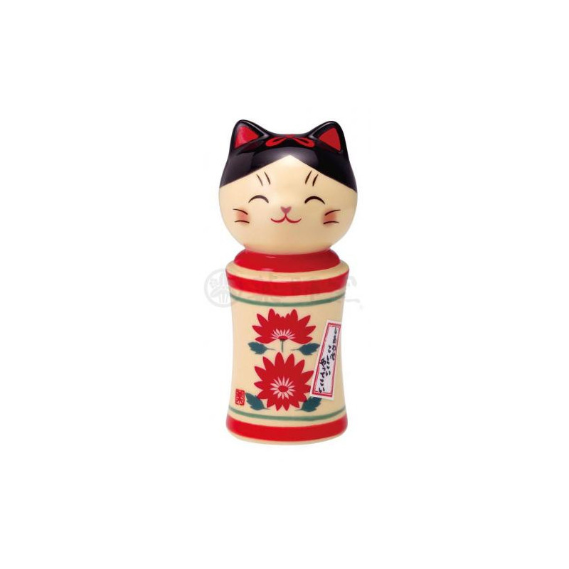 Kokeshi Maneki neko KiKU en porcelaine (h9cm)