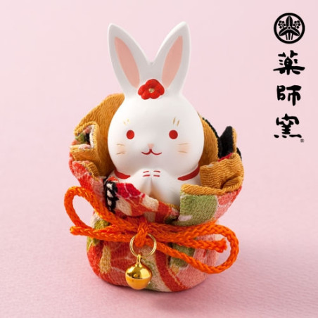 Lapin PRièRE dans une POChETTE en argile et chirimen (h8cm)