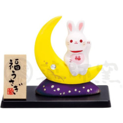 Lapin sur la Lune "BONhEUR" en argile et cristal (h8cm)