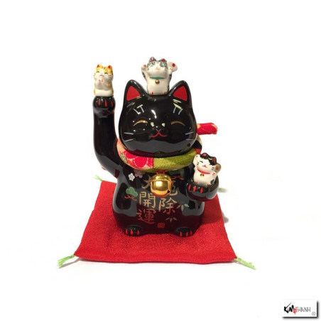 Maneki neko BONhEURS noir en porcelaine japonaise (h11cm)