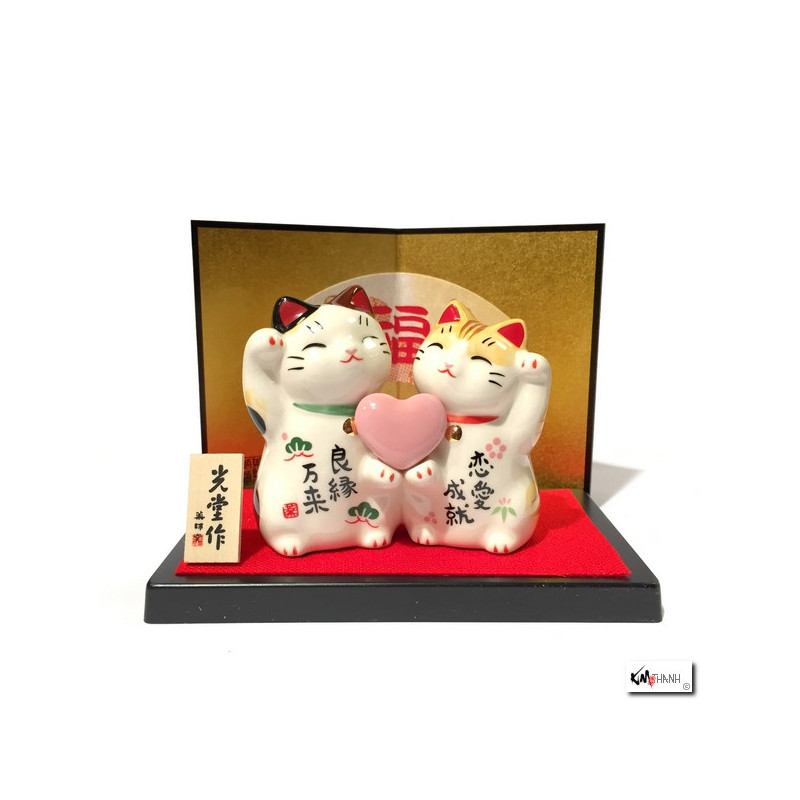 Maneki neko COUPLE d'AMOUREUX en porcelaine (h6.5cm)