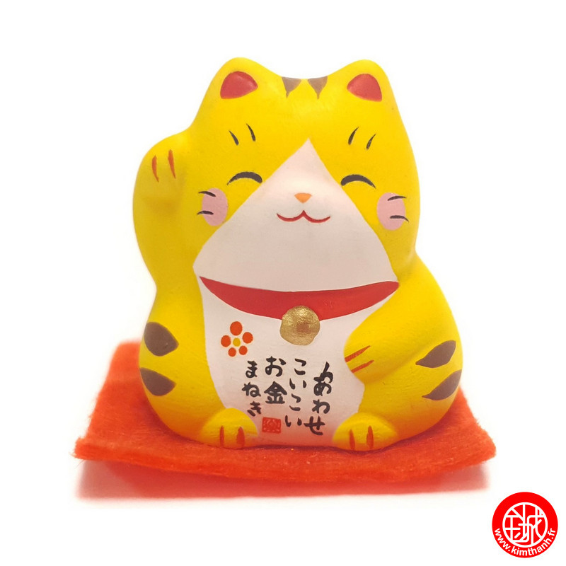Maneki neko DAiFUKU en argile TiGRé JAUNE (h3cm)