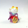 Maneki neko KiMONO violet en argile blanche (h10cm)