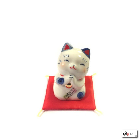 Maneki neko SALUTATiON bleu en porcelaine japonaise (h5cm)