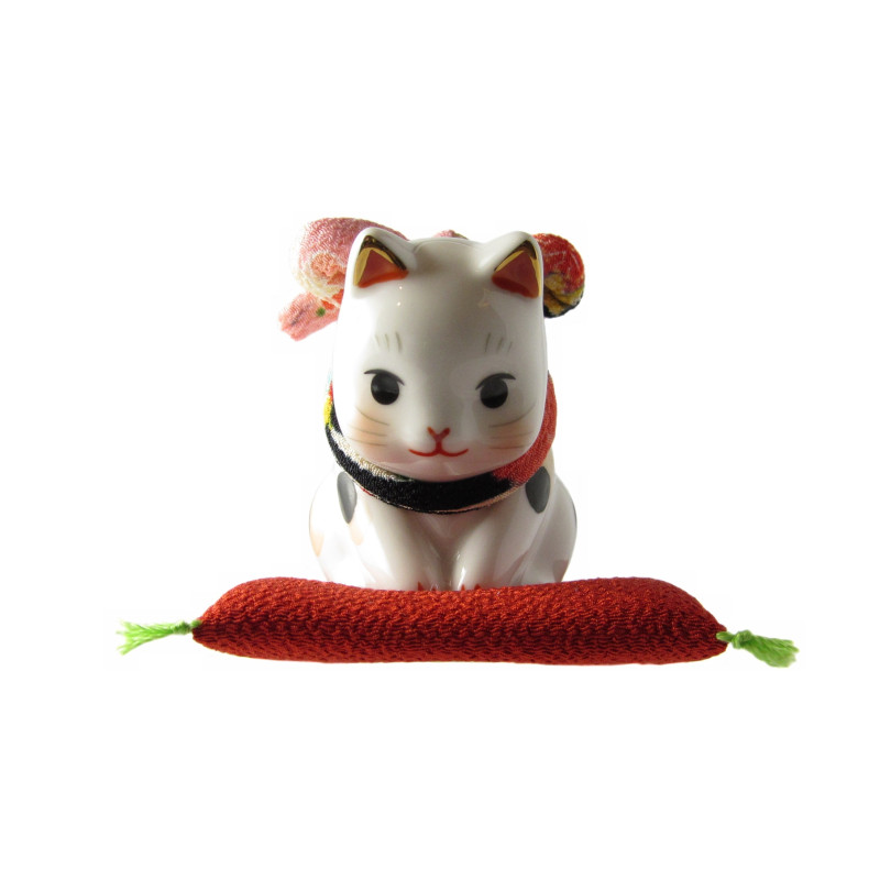 Maneki neko SALUTATiON en porcelaine japonaise (h5cm)