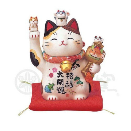 Maneki neko TOUS les BONhEURS miké en porcelaine japonaise (h11cm)
