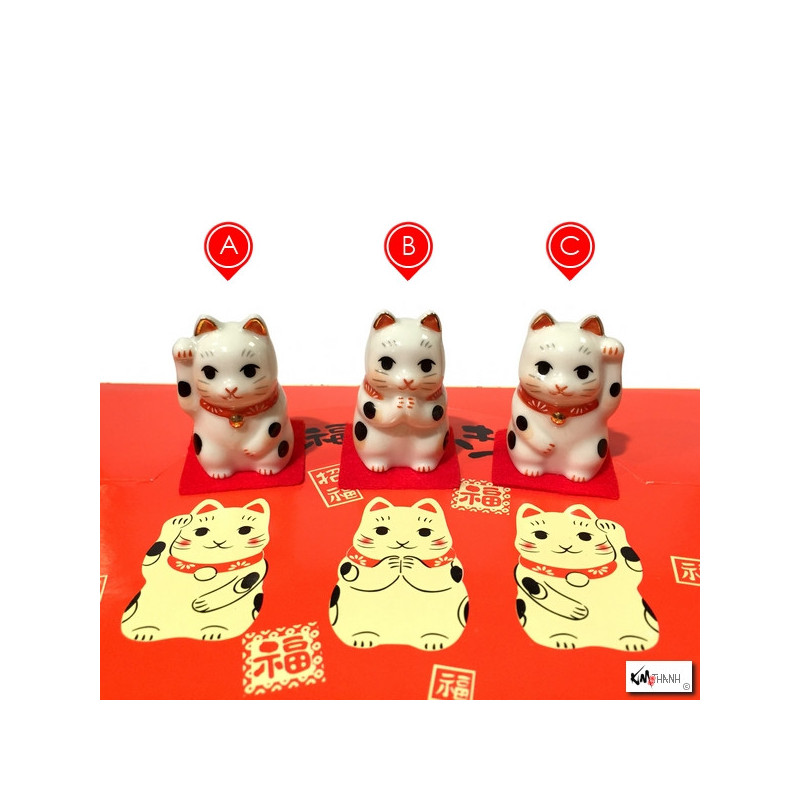 Maneki neko TRiO en porcelaine japonaise (h4.2cm)