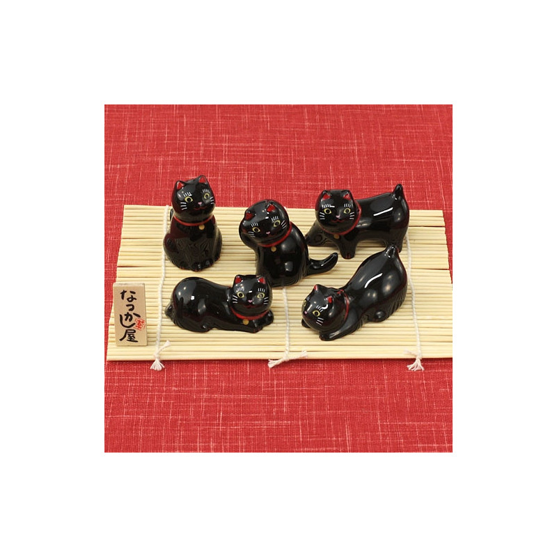 Porte-baguettes Maneki neko noir en porcelaine