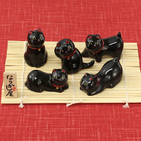 Porte-baguettes Maneki neko noir en porcelaine