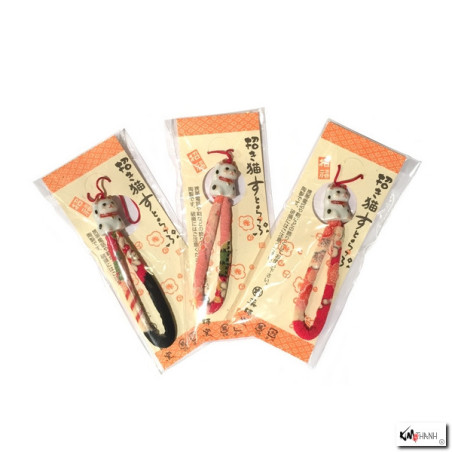 Strap chirimen Maneki neko en porcelaine