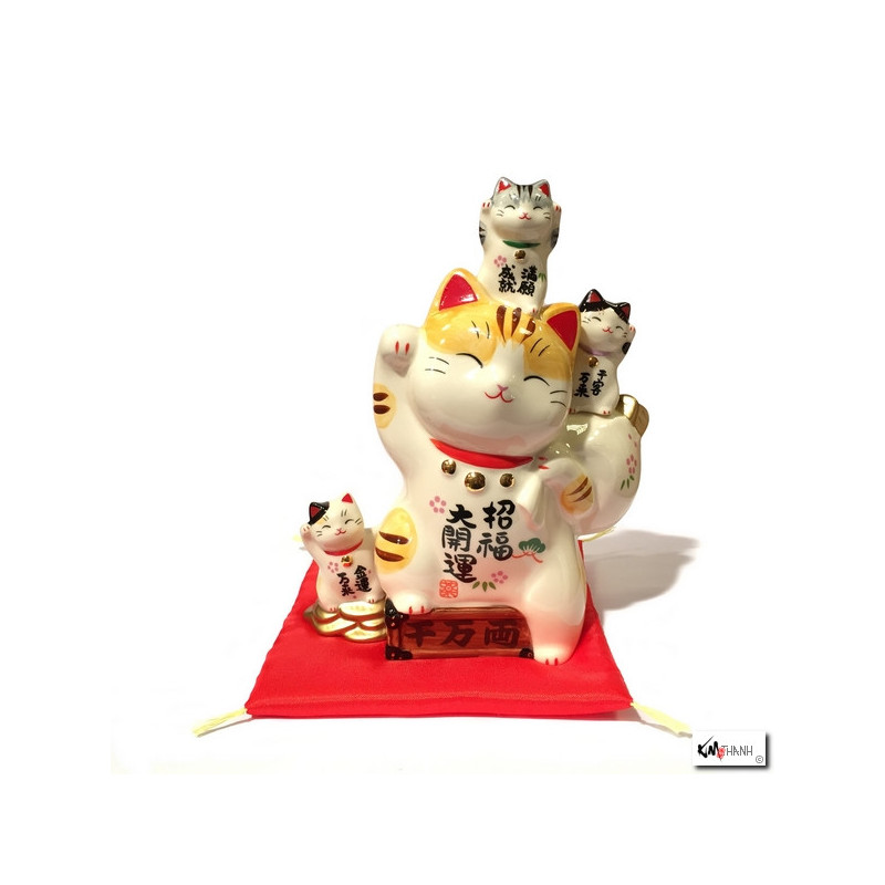 Tirelire Maneki neko TOUS les BONhEURS en porcelaine (h20cm)