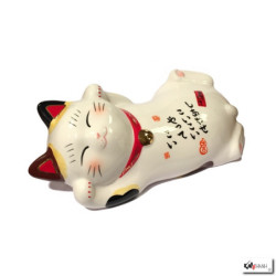 Tirelire-oreiller Maneki neko PETiT CâLiN en porcelaine (L27cm)