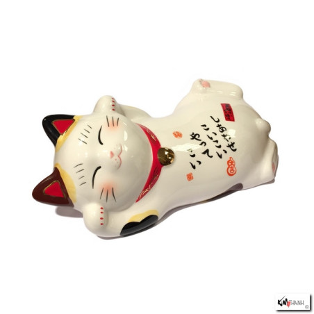 Tirelire-oreiller Maneki neko PETiT CâLiN en porcelaine (L27cm)