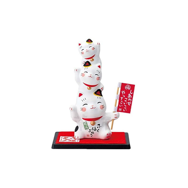 Totem 3 chats Maneki neko Bonne Chance! en argile (h10cm)