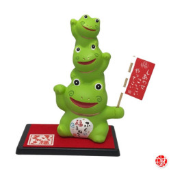Totem 3 grenouilles KAERU Bonne Chance! en argile (h10cm)