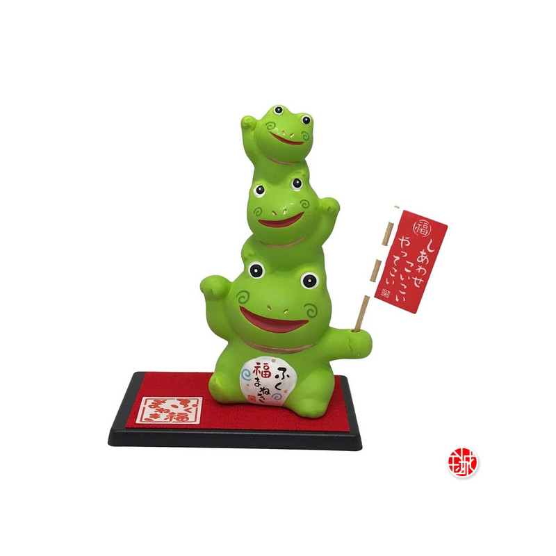 Totem 3 grenouilles KAERU Bonne Chance! en argile (h10cm)
