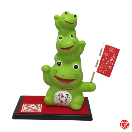 Totem 3 grenouilles KAERU Bonne Chance! en argile (h10cm)